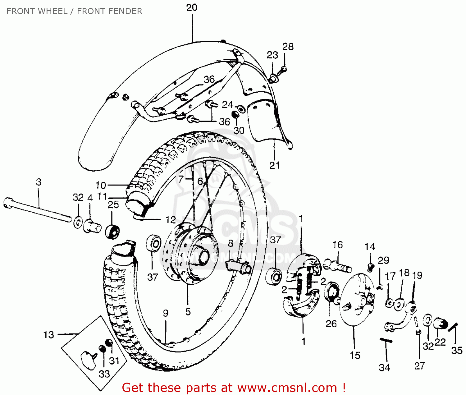 FRONT WHEEL / FRONT FENDER - TL250 TRIALS 1975 K0 USA