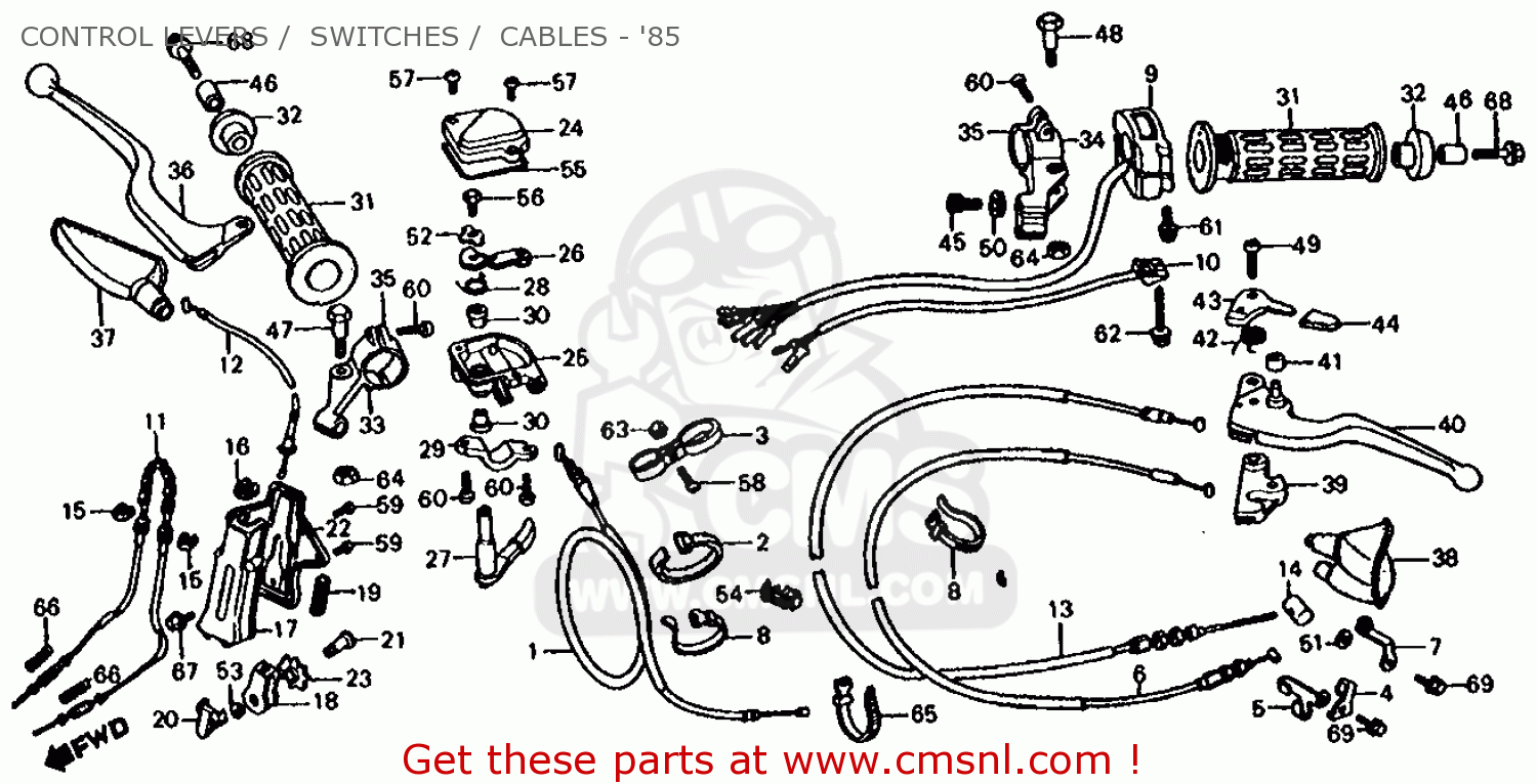 Honda Trx125 Fourtrax 125 1985 (f) Usa Control Levers   Switches 