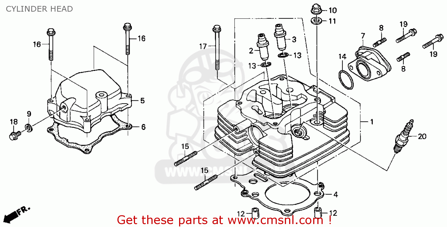 Honda Trx250 Fourtrax Recon 1997 (v) Usa Cylinder Head - schematic ...