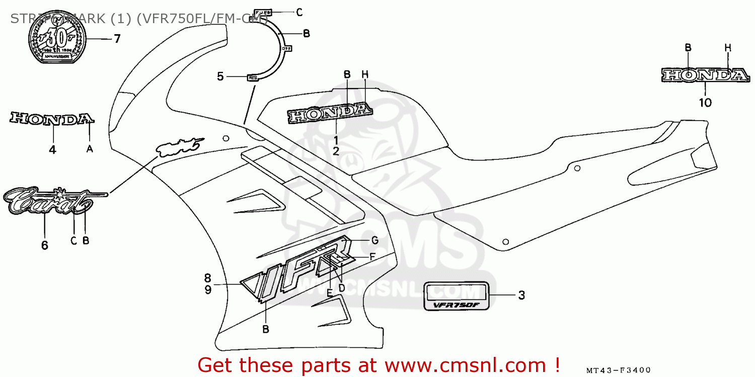 Honda Vfr750f 1990 L England Stripemark 1 Vfr750flfm Cm Buy Stripemark 1 Vfr750fl 7681
