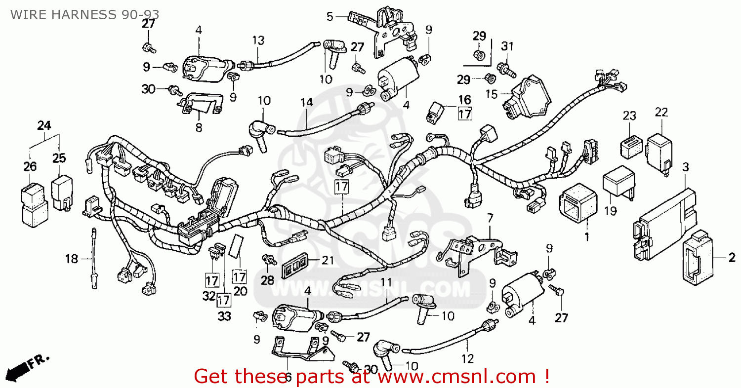 Honda VFR750F 1990 (L) USA CALIFORNIA WIRE HARNESS 90-93 ... honda vt750 wiring diagram 