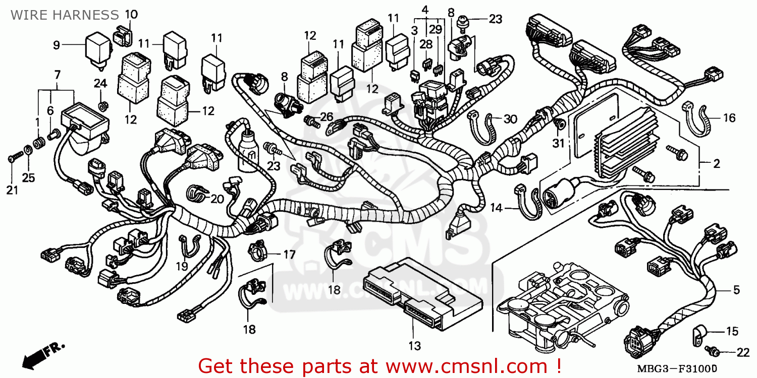 Honda Vfr800fi 1999 (x) France Wire Harness - schematic partsfiche