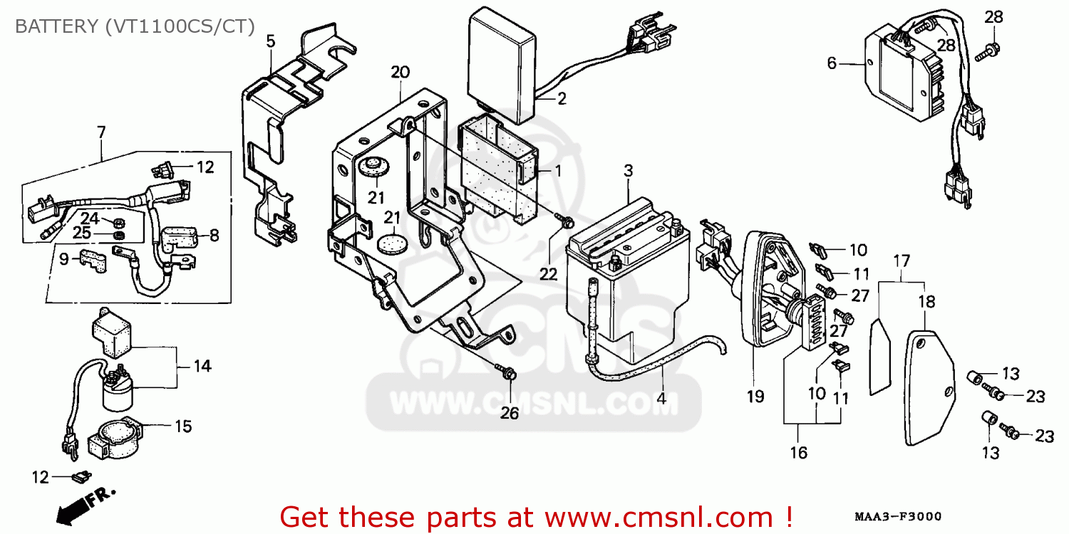 Honda VT1100C SHADOW 1995 (S) EUROPEAN DIRECT SALES BATTERY (VT1100CS ...