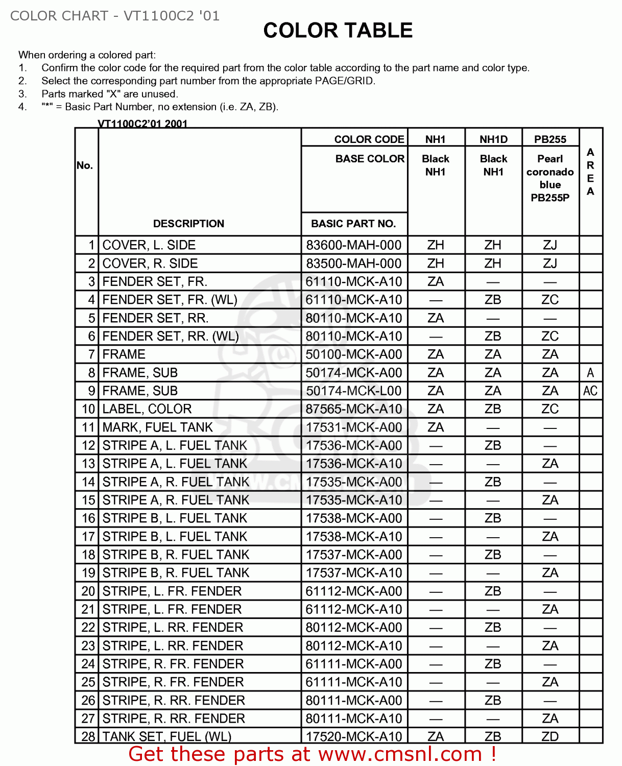 Honda VT1100C2 2004 (4) USA COLOR CHART - VT1100C2 '01 - buy COLOR ...