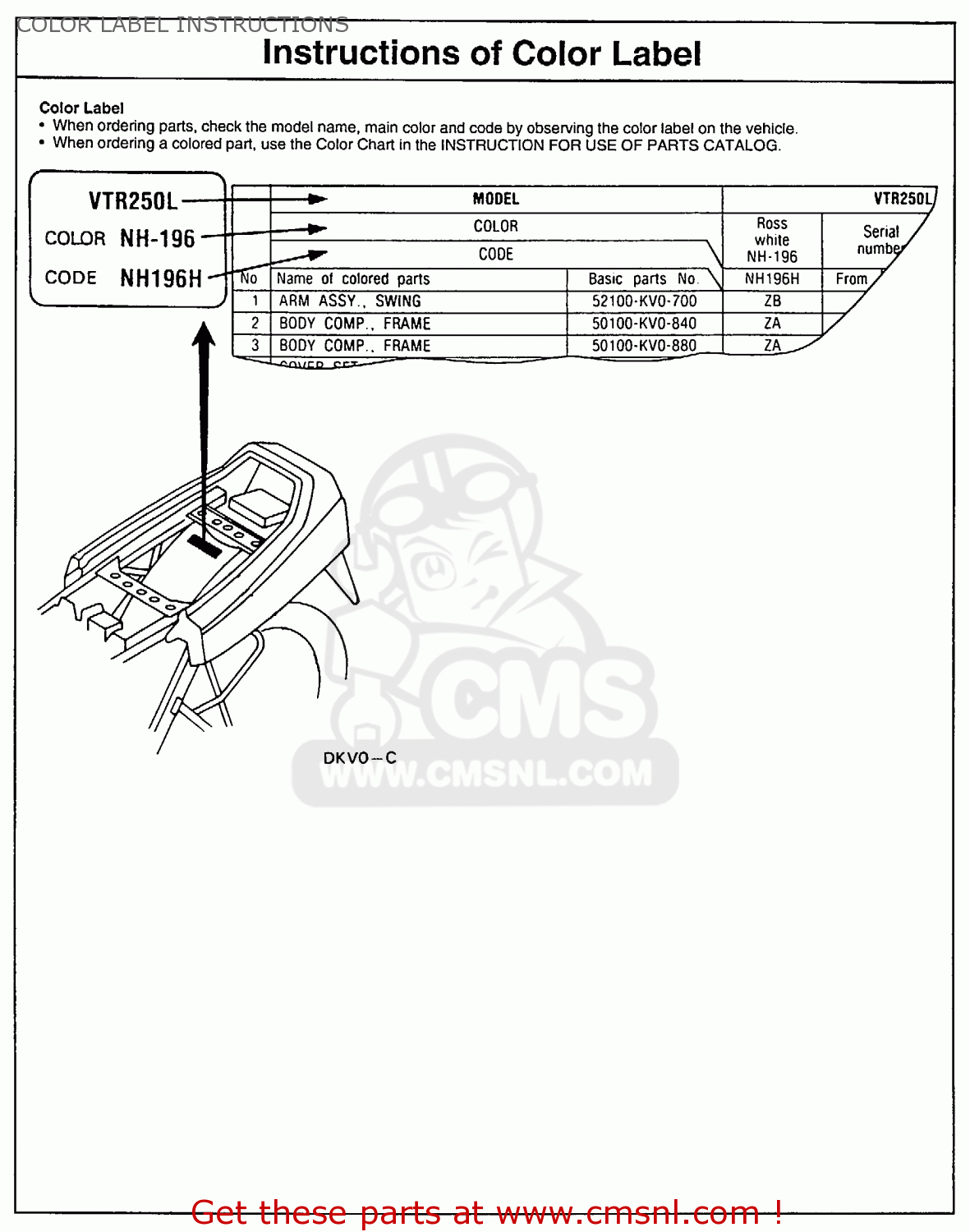 Honda VTR250 INTERCEPTOR VTR 1989 (K) USA COLOR LABEL INSTRUCTIONS