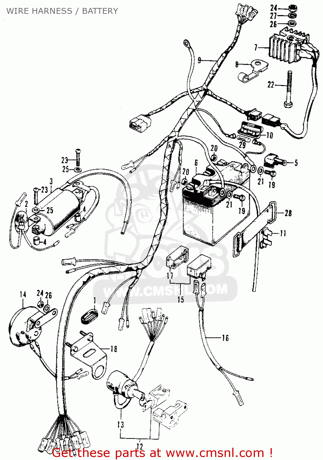 Honda XL100 1976 USA WIRE HARNESS / BATTERY - buy WIRE HARNESS