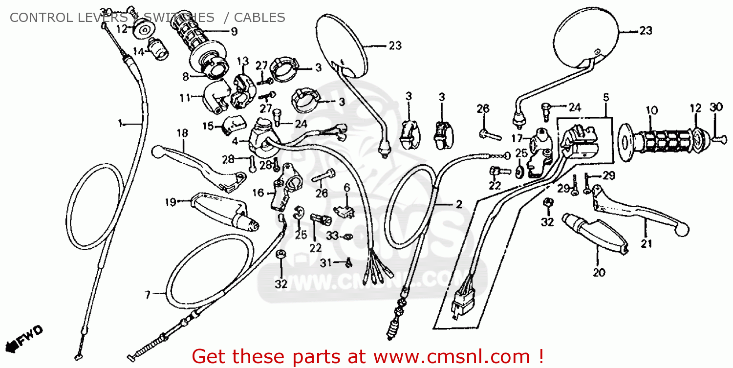 Honda XL200R 1984 (E) USA CONTROL LEVERS / SWITCHES / CABLES - buy