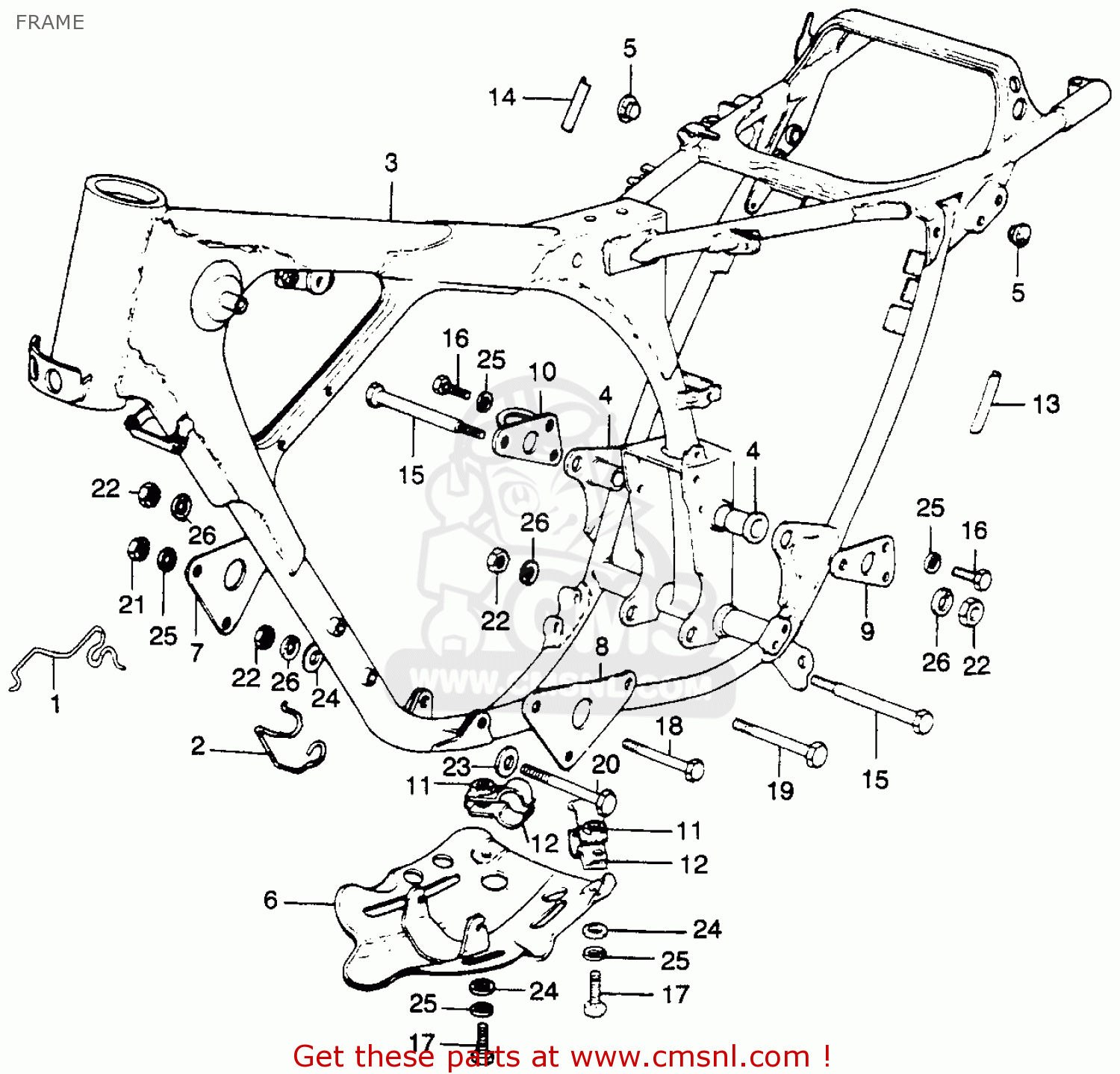 Honda Xl250 Motosport K1 1974 Usa Frame - schematic partsfiche