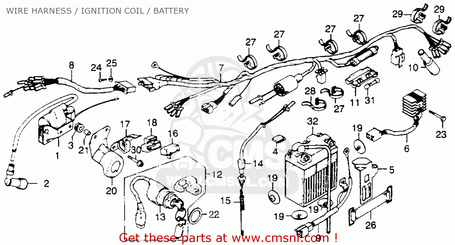 Honda XL350 1977 USA WIRE HARNESS / IGNITION COIL ... 1976 ford f 250 ignition wiring diagram 