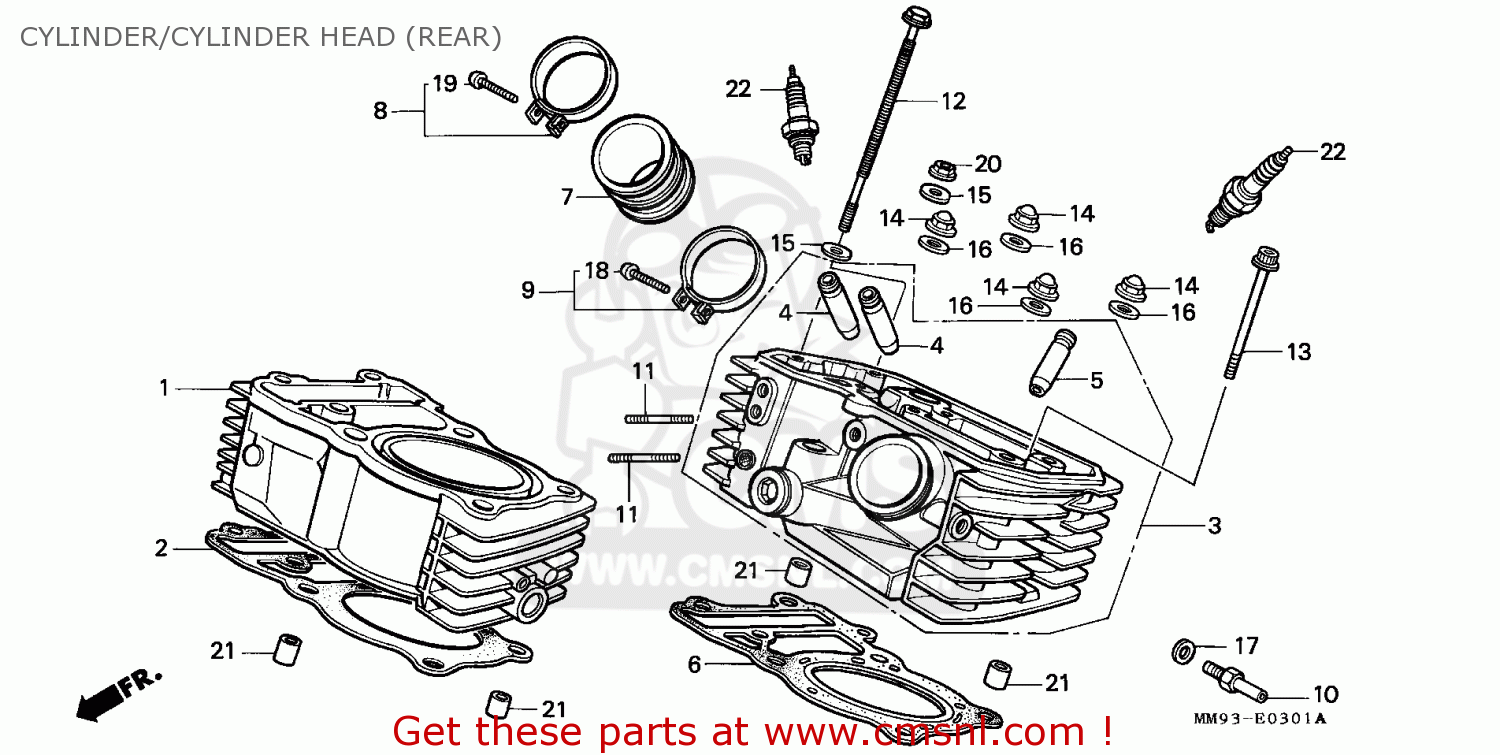 Honda XL600V TRANSALP 1991 (M) FRANCE / YB CYLINDER/CYLINDER HEAD (REAR ...