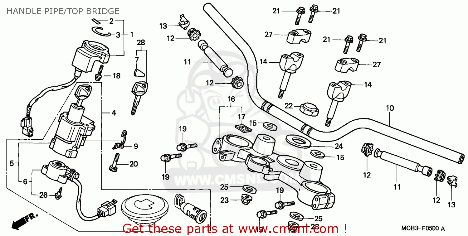 Honda XL650V TRANSALP 2000 (Y) EUROPEAN DIRECT SALES HANDLE PIPE/TOP ...