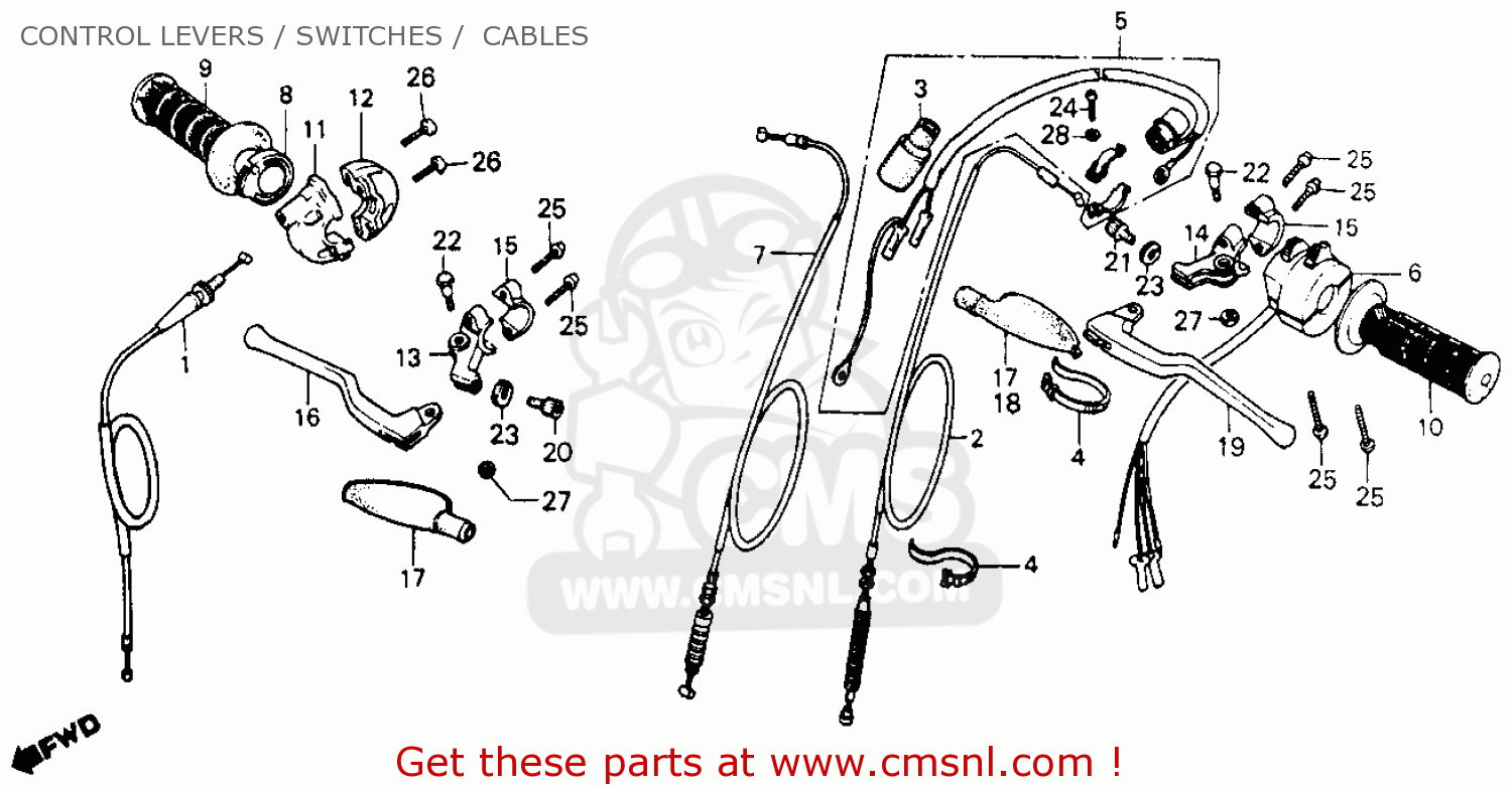 Honda XR200 1980 (A) USA CONTROL LEVERS / SWITCHES / CABLES - buy ...