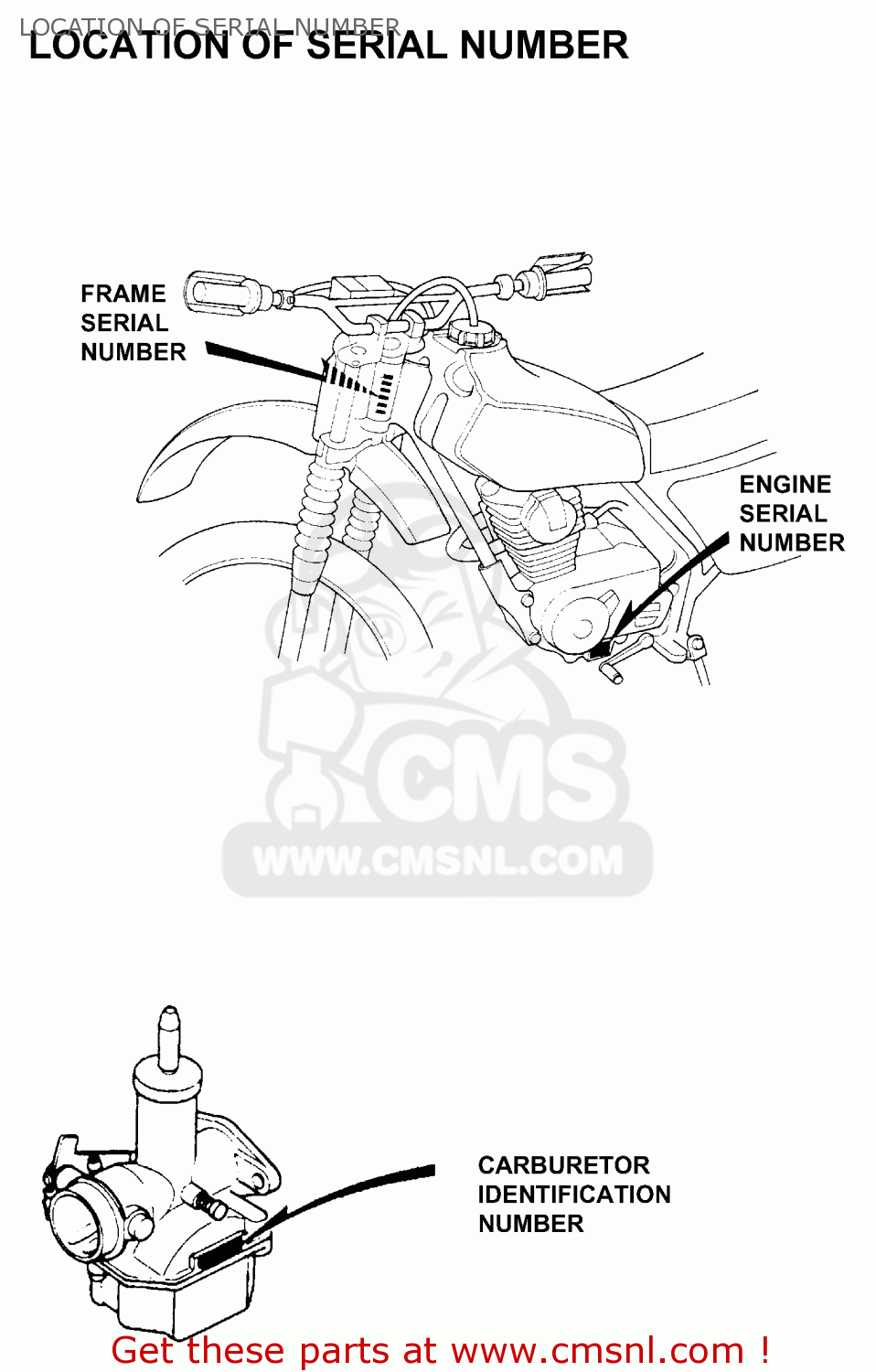 Honda XR200R 1999 (X) USA LOCATION OF SERIAL NUMBER buy LOCATION OF