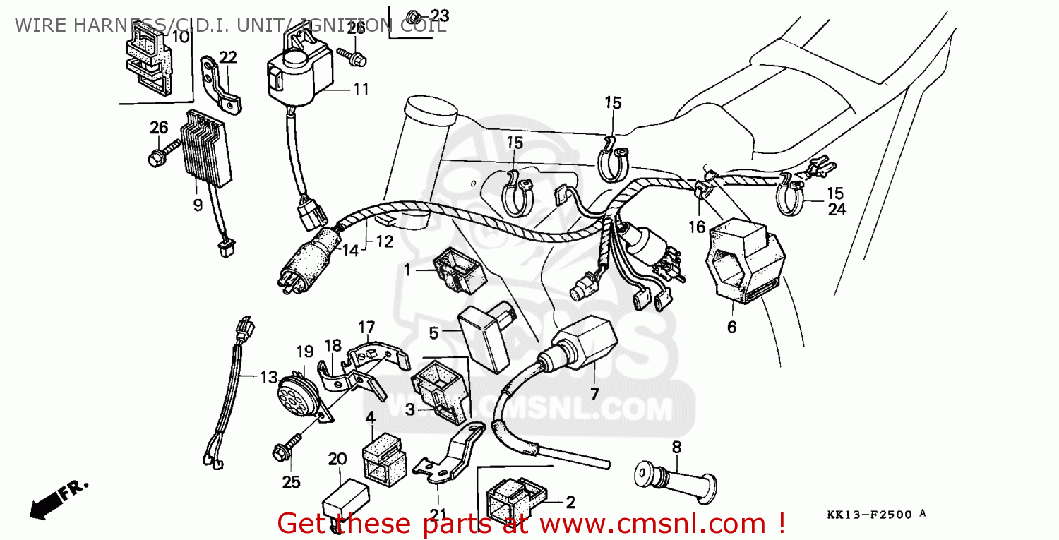 Honda XR250R 1989 (K) AUSTRALIA WIRE HARNESS/C.D.I. UNIT ... warn winch motor wiring diagram free picture 