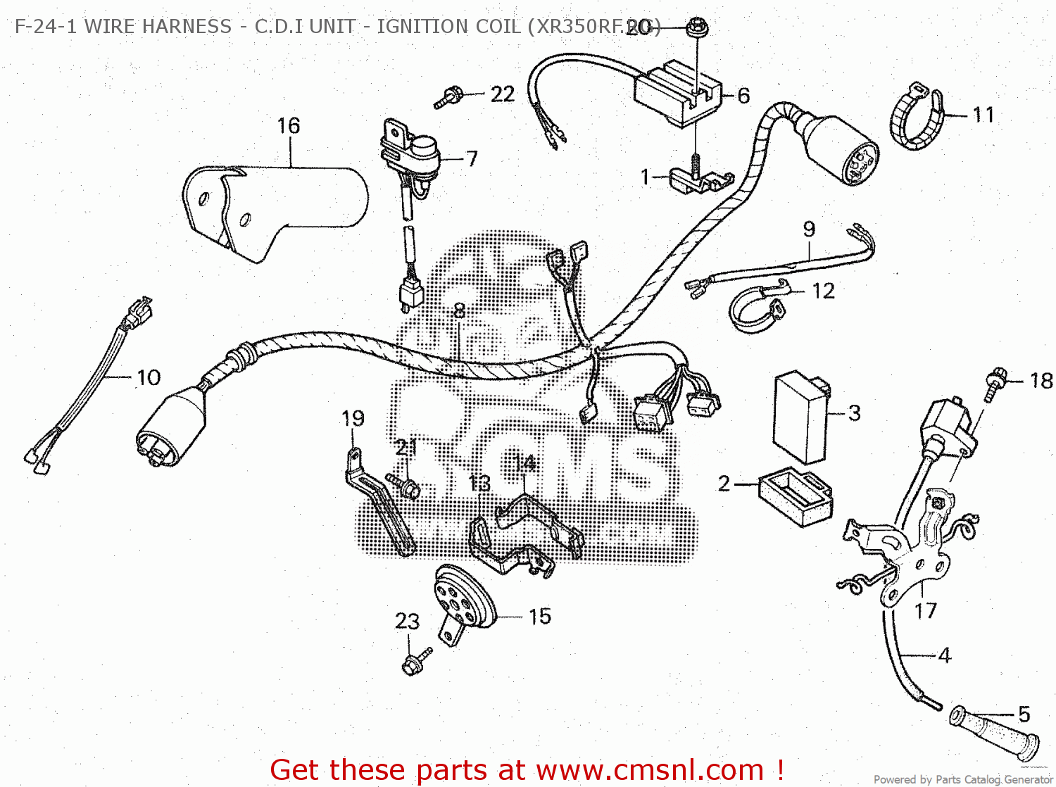 Honda XR350R 1985 (F) F-24-1 WIRE HARNESS - C.D.I UNIT - IGNITION COIL ...