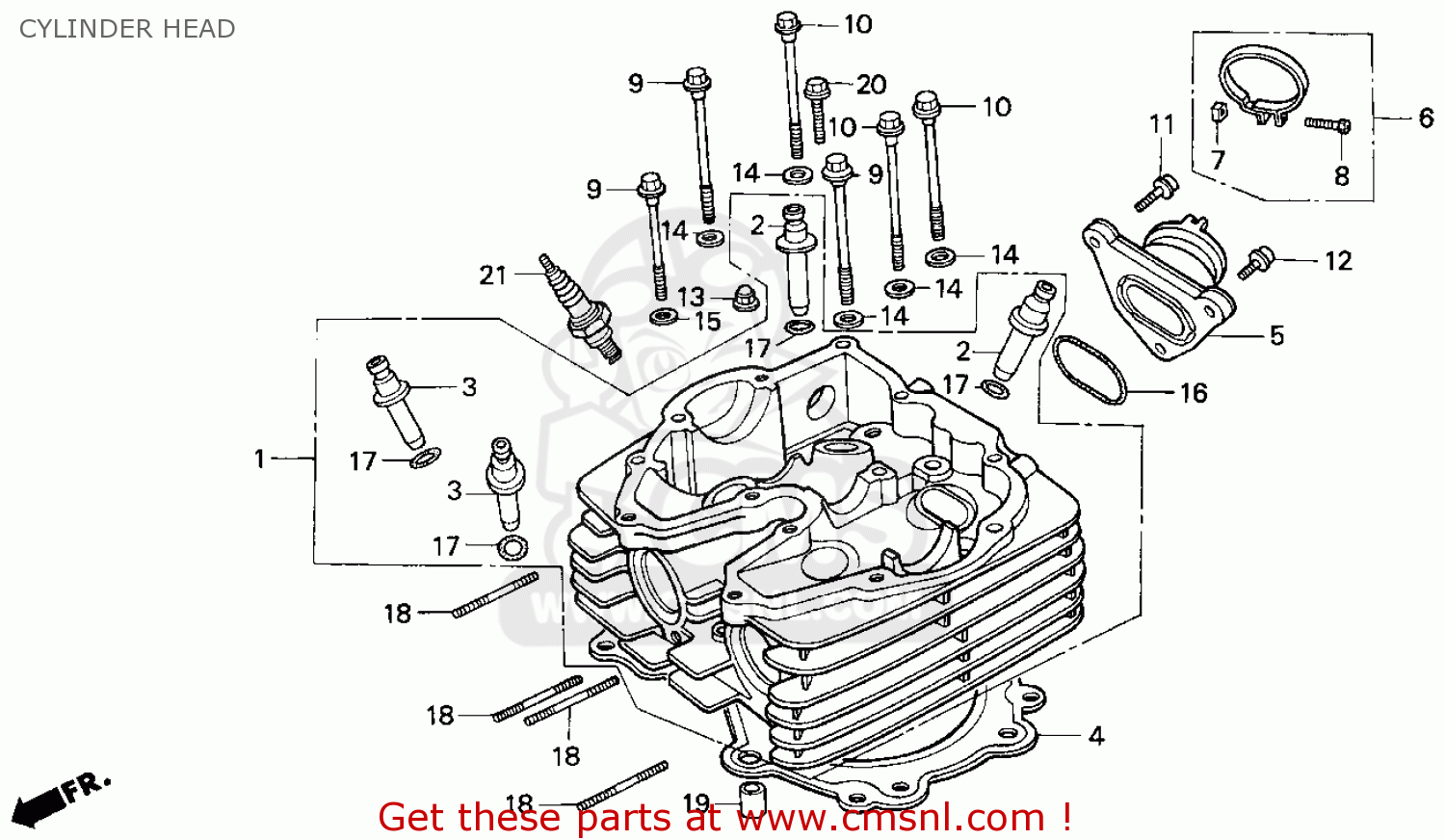 Honda Xr600r 1993 (p) Usa Cylinder Head - schematic partsfiche