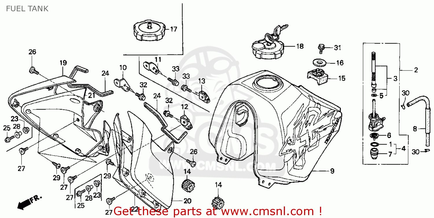 Honda XR650L 1993 (P) USA FUEL TANK - buy FUEL TANK spares online Honda XR650L 1993 (P) USA FUEL TANK - buy FUEL TANK spares online
