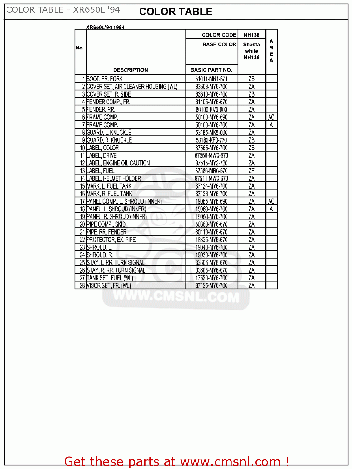 Honda XR650L 1998 (W) USA parts lists and schematics