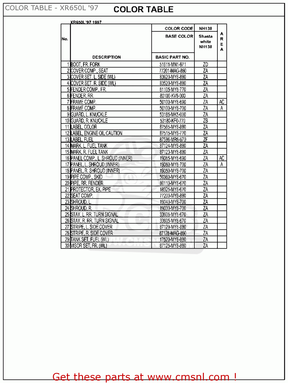 Honda XR650L 1998 (W) USA parts lists and schematics