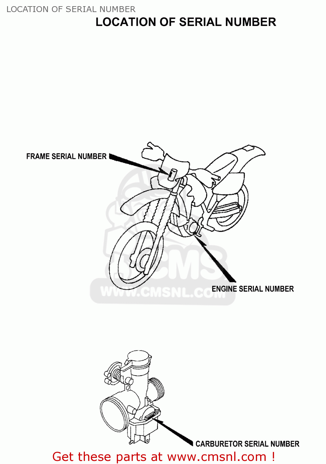 Honda XR650R 2000 (Y) USA LOCATION OF SERIAL NUMBER buy LOCATION OF