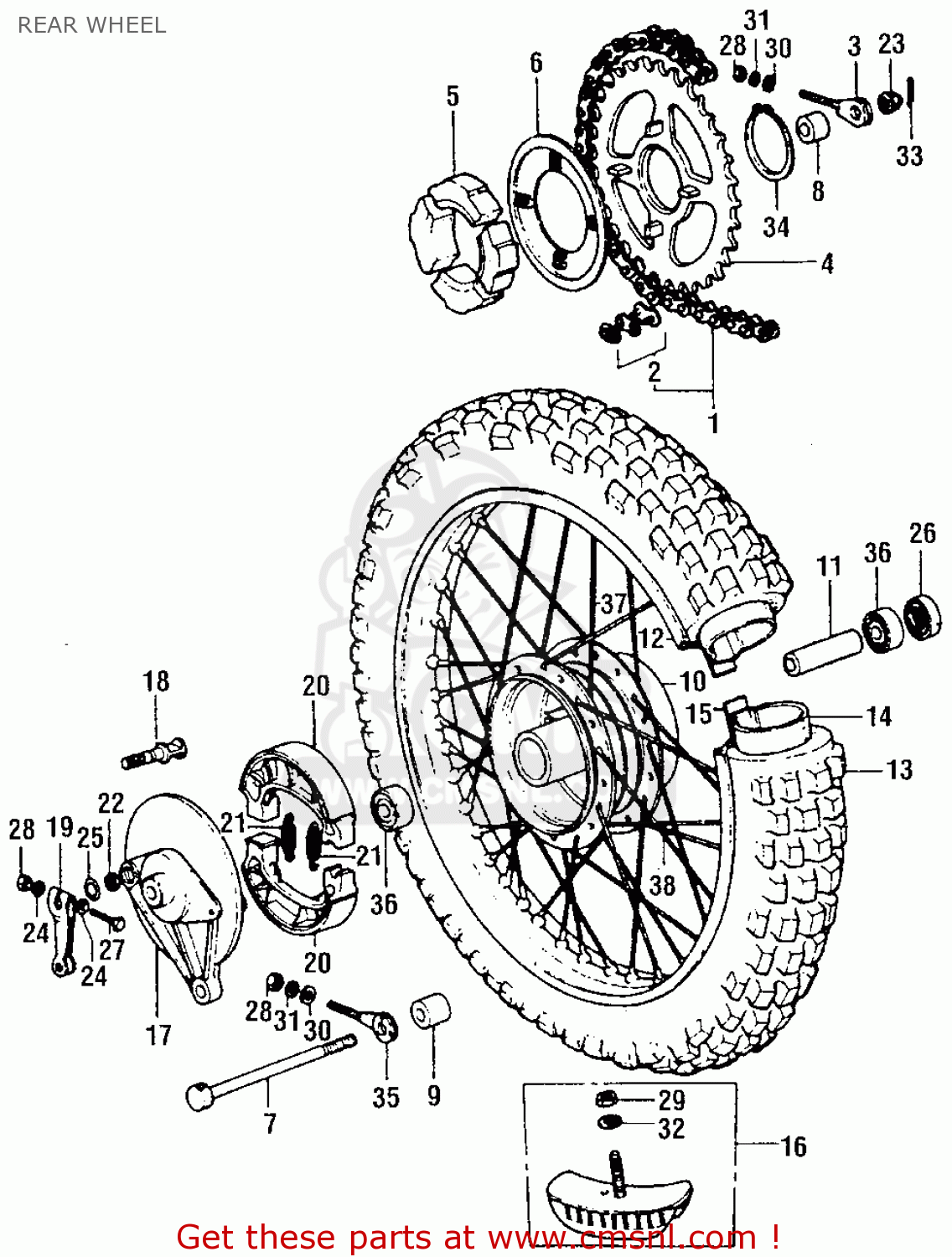 Honda XR75 K1 1974 USA REAR WHEEL buy REAR WHEEL spares online