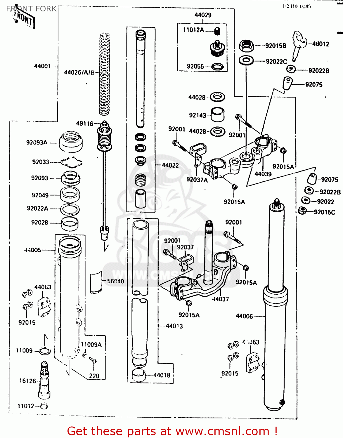 Kawasaki 1987 E1: Kx250 Front Fork - schematic partsfiche