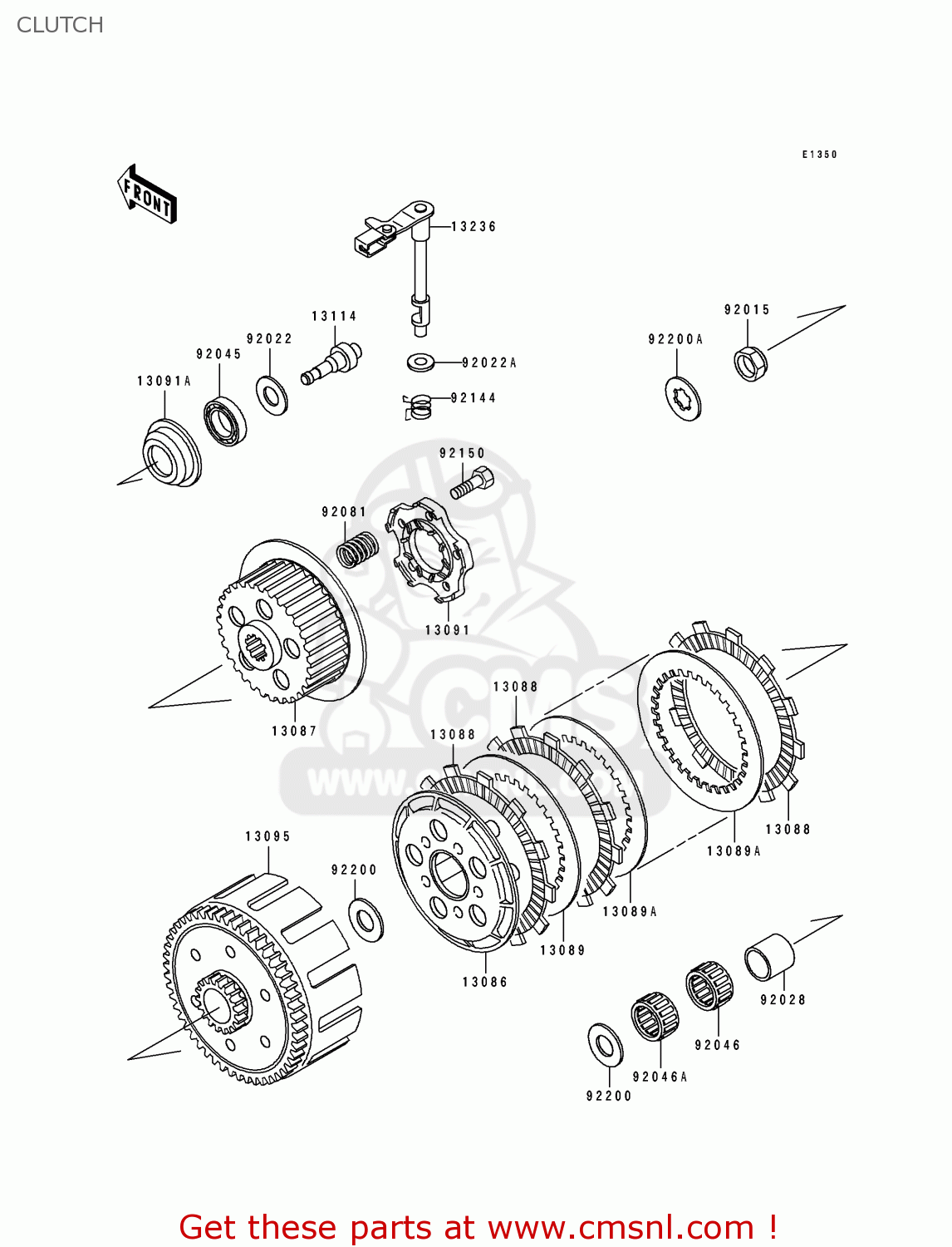 Kawasaki 1992 J1: Kx125 Clutch - schematic partsfiche