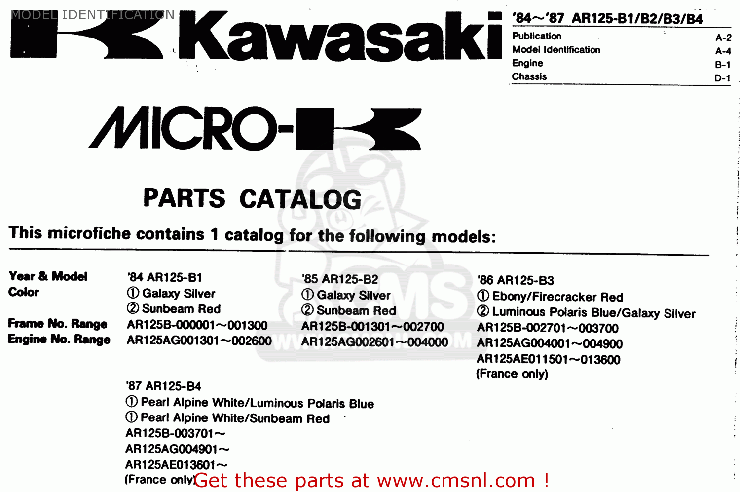 MODEL IDENTIFICATION AR125B4 1987 UNITED KINGDOM FRANCE