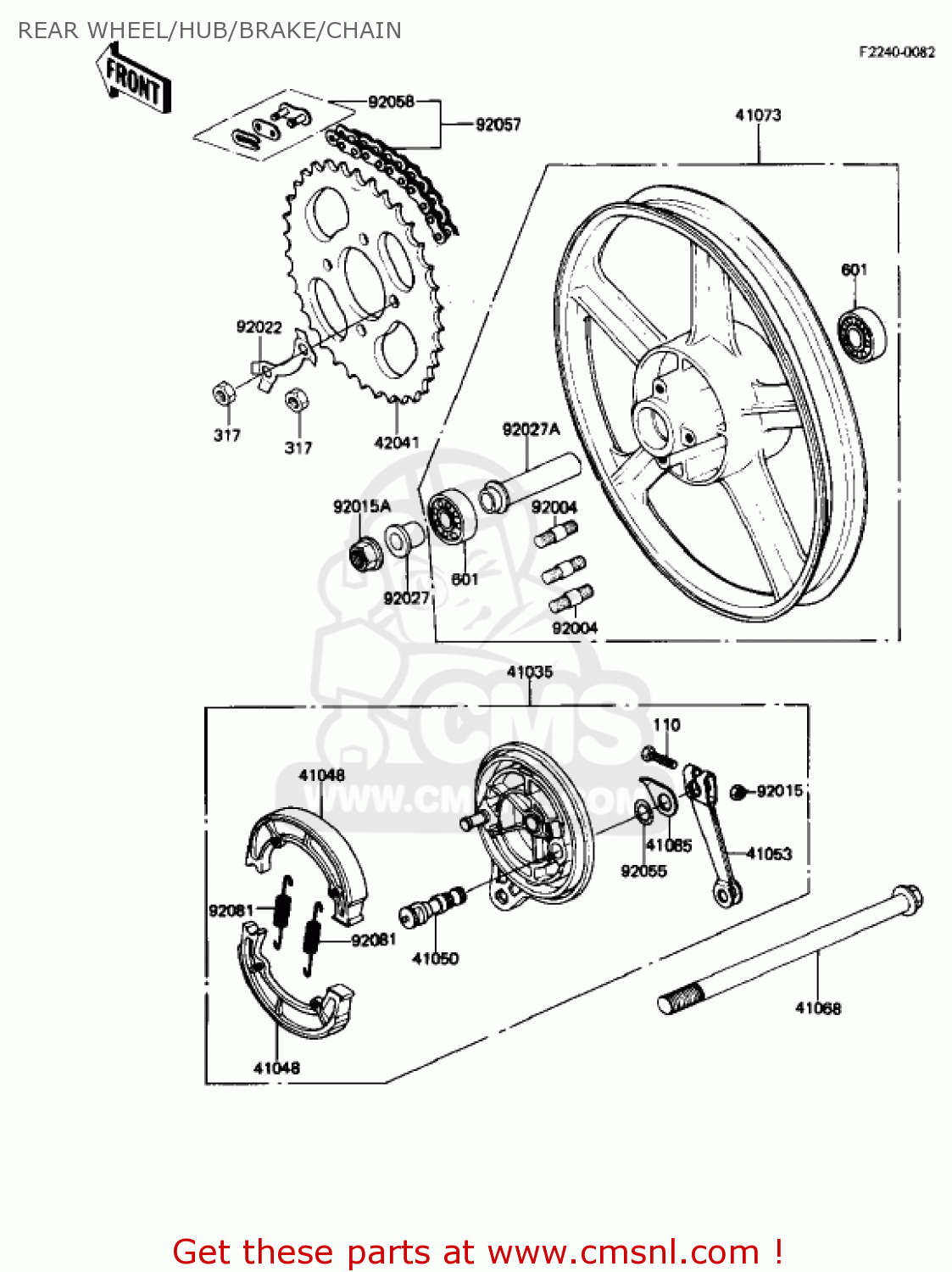 REAR WHEEL/HUB/BRAKE/CHAIN AR50A1 1982 USA