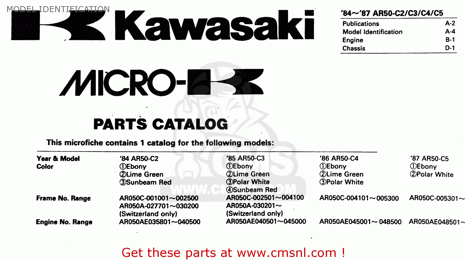 MODEL IDENTIFICATION AR50C5 1987 EUROPE UK GR