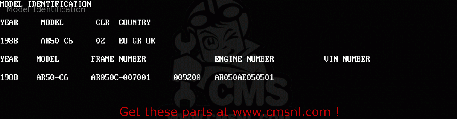 Model Identification AR50C6 1988 EUROPE UK GR