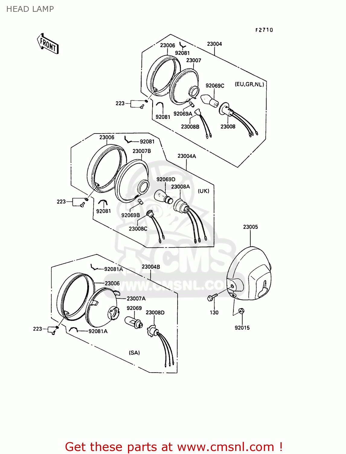 HEAD LAMP AR50C8 1990 EUROPE UK NL GR SA