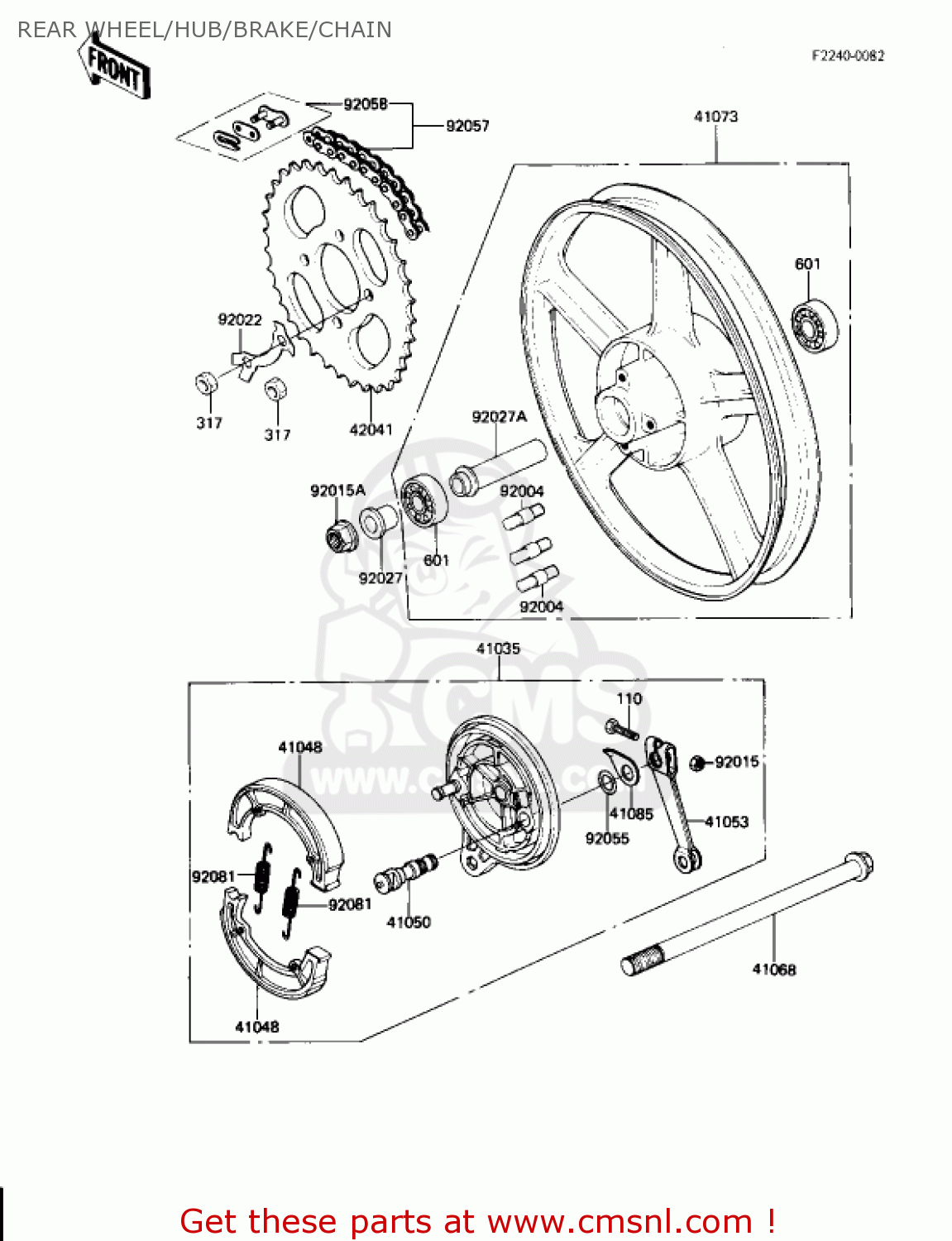 REAR WHEEL/HUB/BRAKE/CHAIN AR80A1 1982 USA