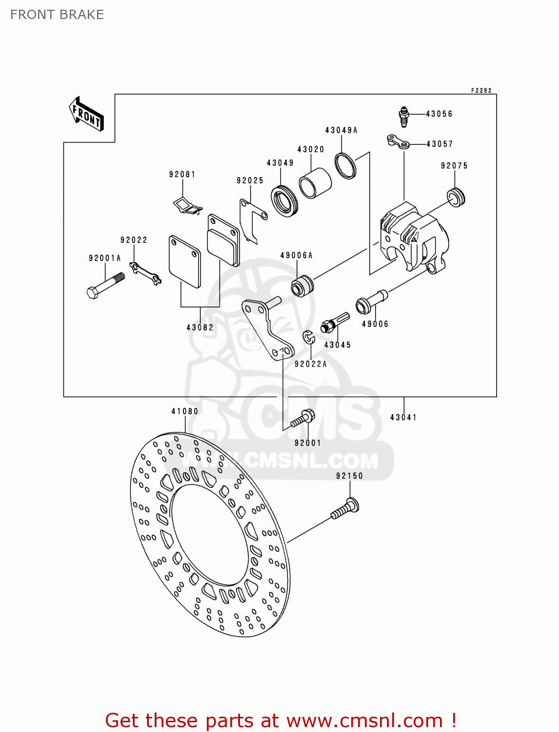 FRONT BRAKE BN125A1 ELIMINATOR 1998 EUROPE UK FR AR FG GR NR SD SP ST
