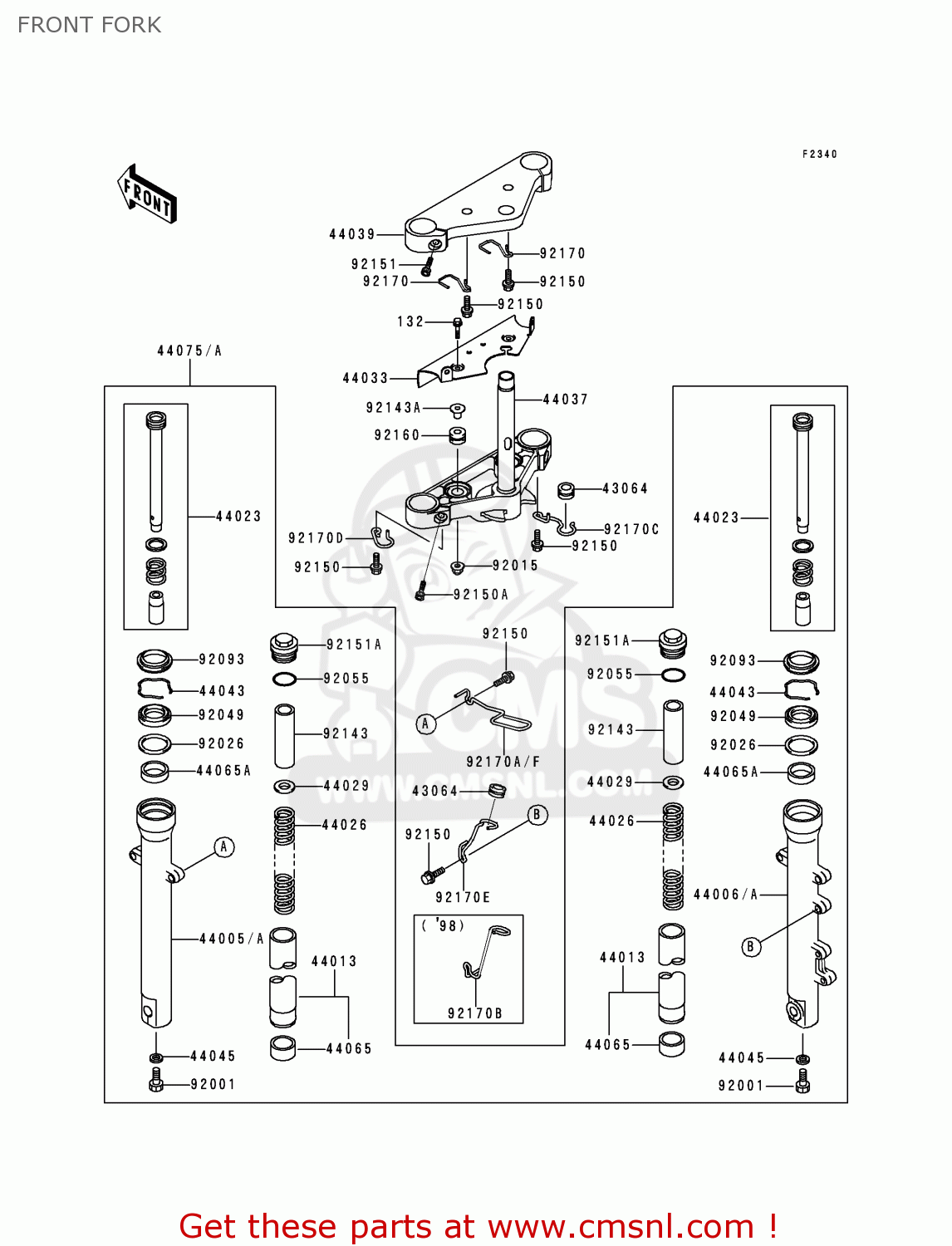 FRONT FORK BN125A1 ELIMINATOR 1998 EUROPE UK FR AR FG GR NR SD SP ST