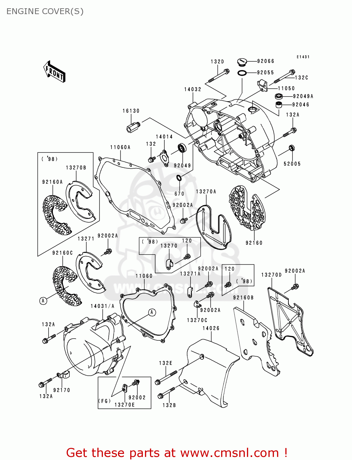 ENGINE COVER(S) BN125A2 ELIMINATOR 1999 EUROPE UK FR AR FG GR NR SD SP ST