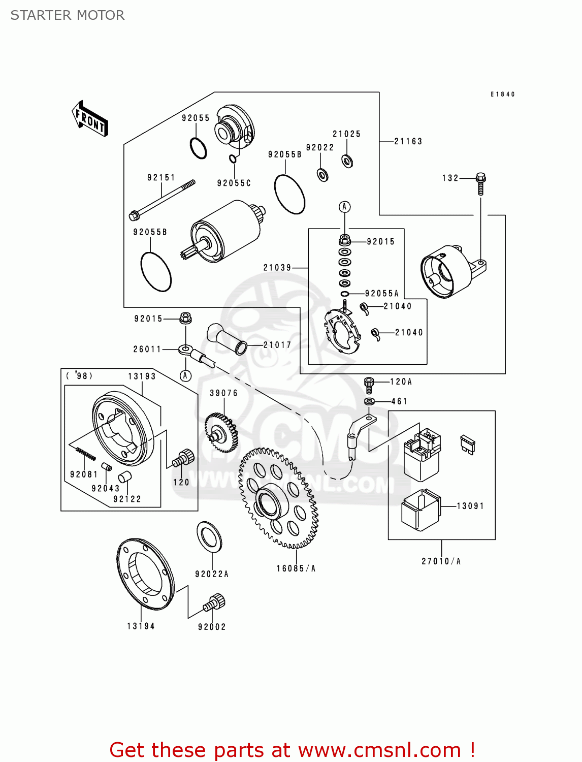 STARTER MOTOR BN125A2 ELIMINATOR 1999 EUROPE UK FR AR FG GR NR SD SP ST