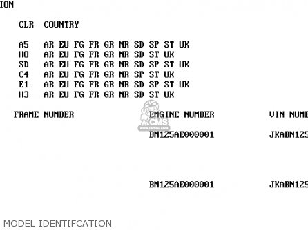 MODEL IDENTIFCATION - BN125A2 ELIMINATOR 1999 EUROPE UK FR AR FG GR NR SD SP ST