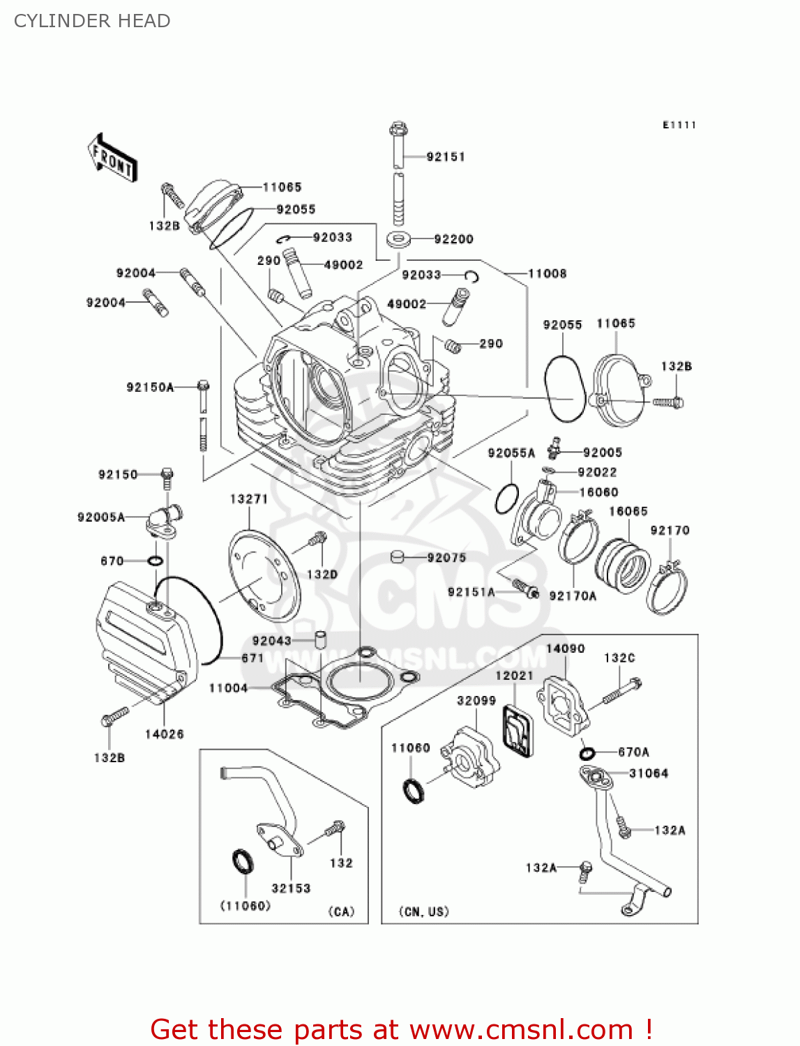 Kawasaki BN125A5 ELIMINATOR 2002 USA CALIFORNIA CANADA CYLINDER HEAD ...