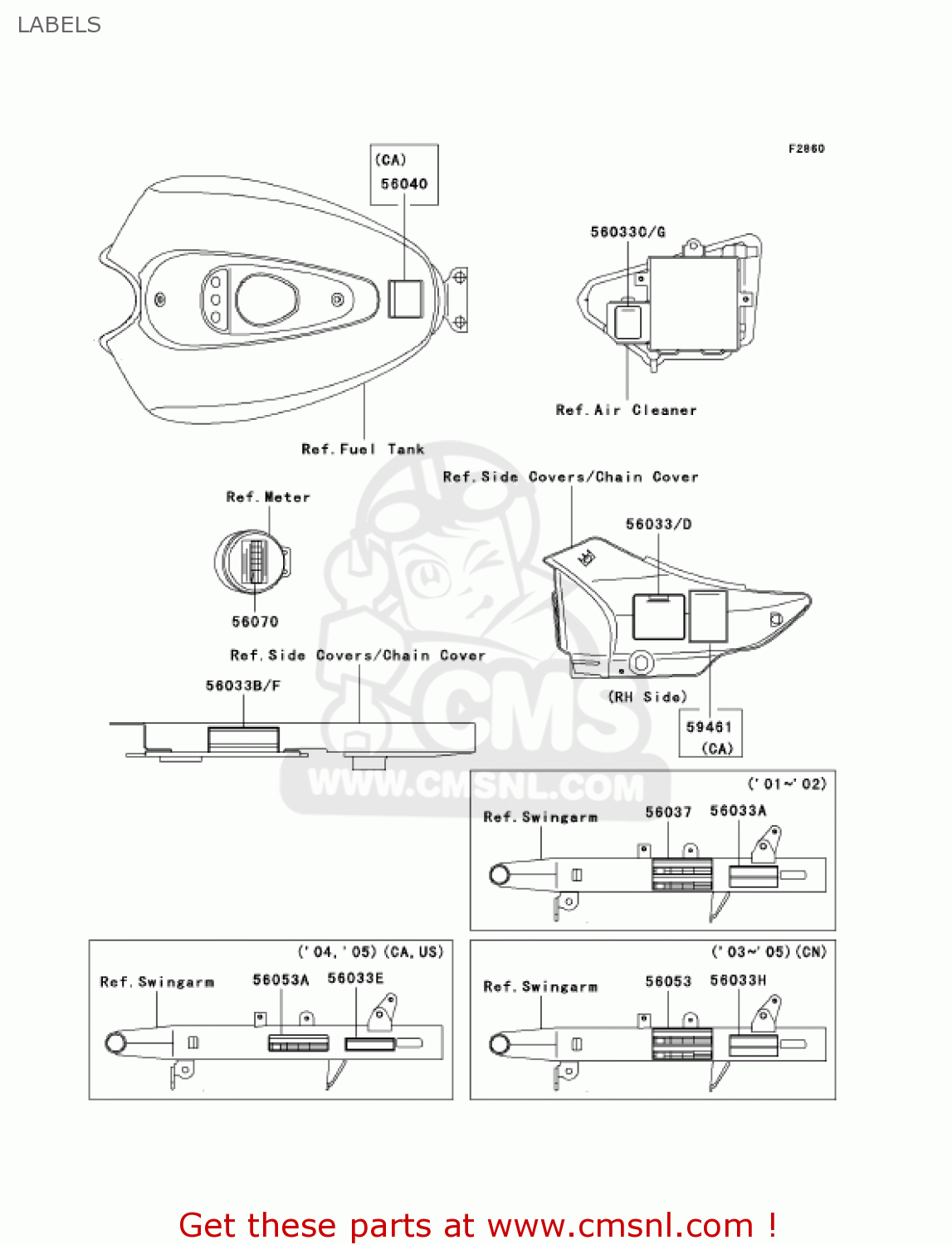 LABELS BN125A8 ELIMINATOR 2005 USA CALIFORNIA CANADA