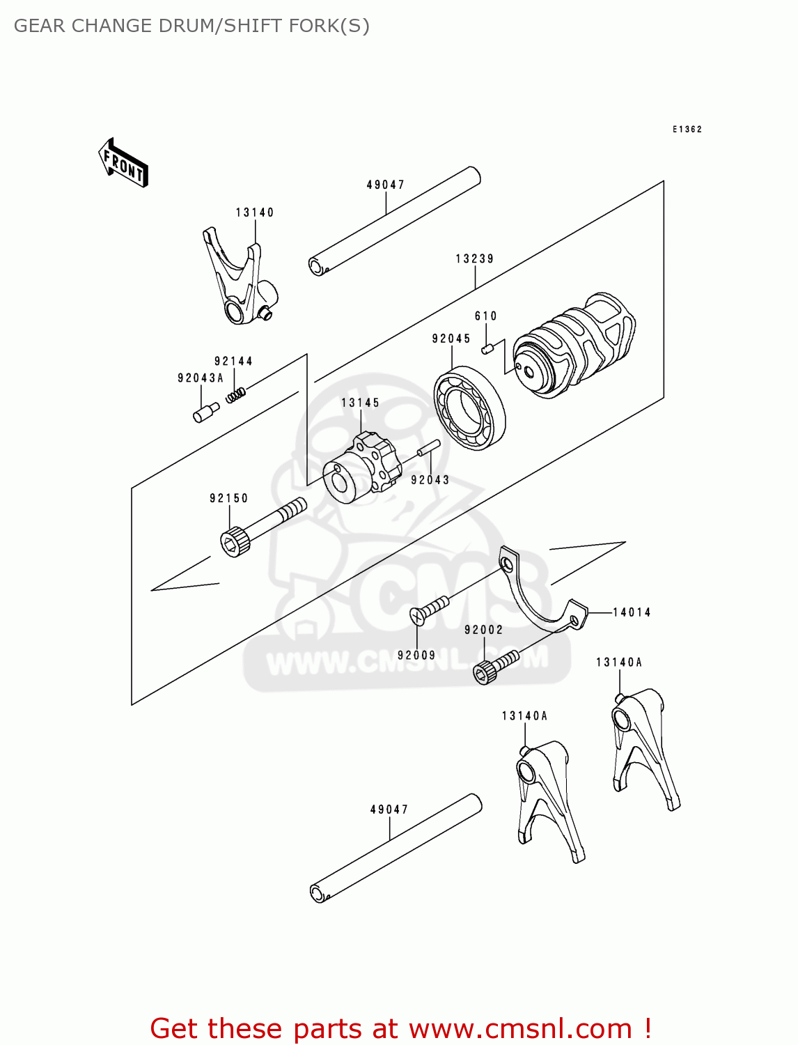 GEAR CHANGE DRUM/SHIFT FORK(S) EJ650A2 W650 2000 USA CALIFORNIA CANADA