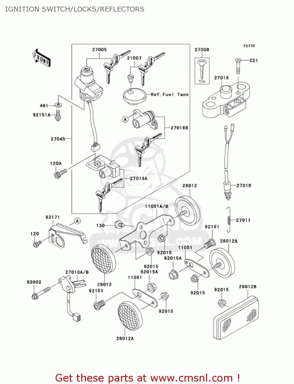 IGNITION SWITCH/LOCKS/REFLECTORS EJ650A3 W650 2001 USA CALIFORNIA CANADA