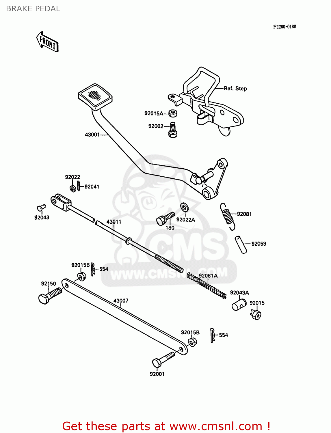 BRAKE PEDAL EL250B2 ELIMINATOR 1988 FG