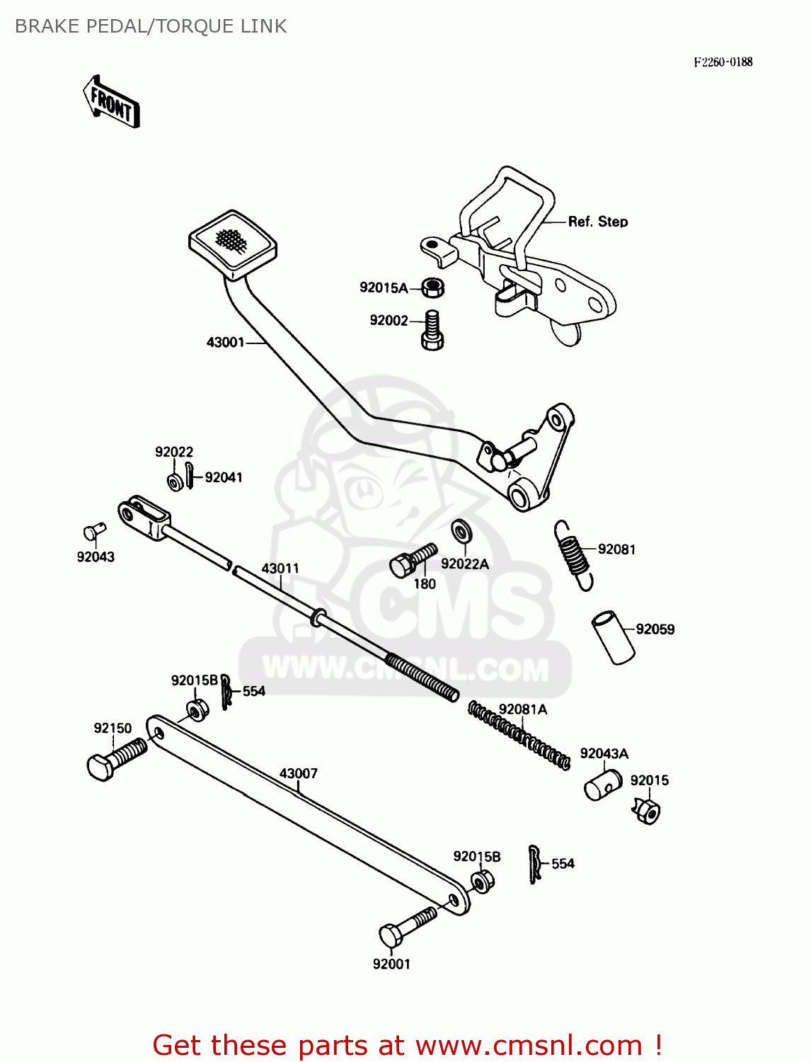 BRAKE PEDAL/TORQUE LINK EL250B3 ELIMINATOR 1989 USA CALIFORNIA