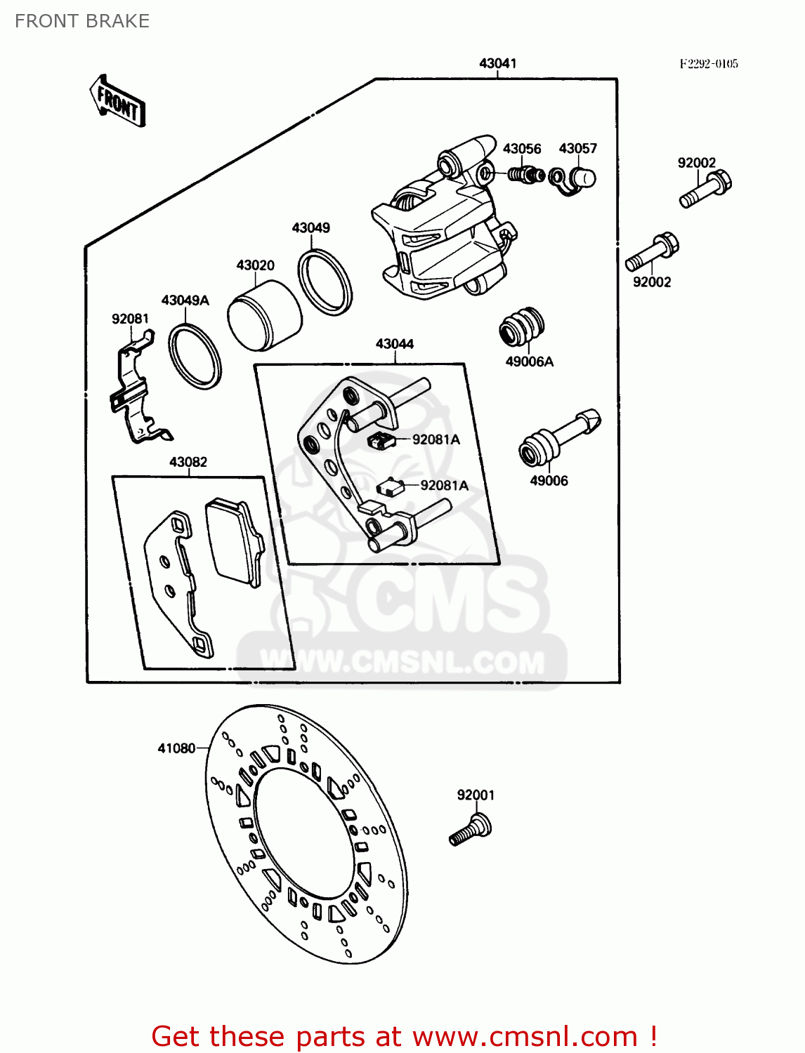 FRONT BRAKE EL250B3 ELIMINATOR 1989 USA CALIFORNIA