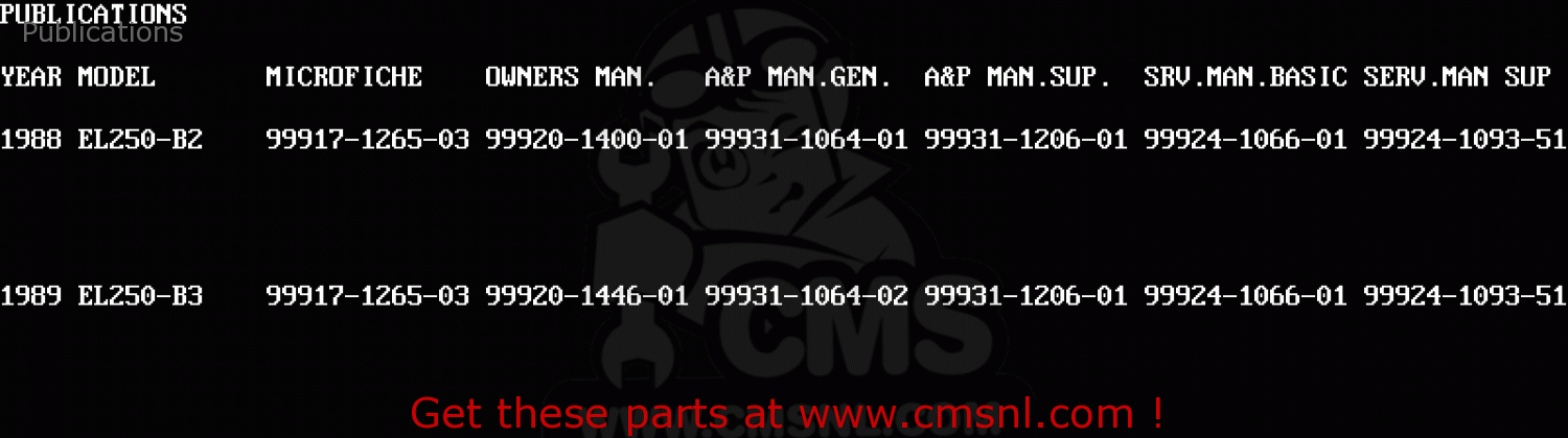 Publications EL250B3 ELIMINATOR 1989 USA CALIFORNIA