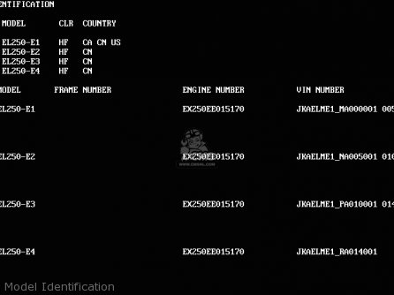 Model Identification - EL250E1 ELIMINATOR 1991 USA CALIFORNIA CANADA