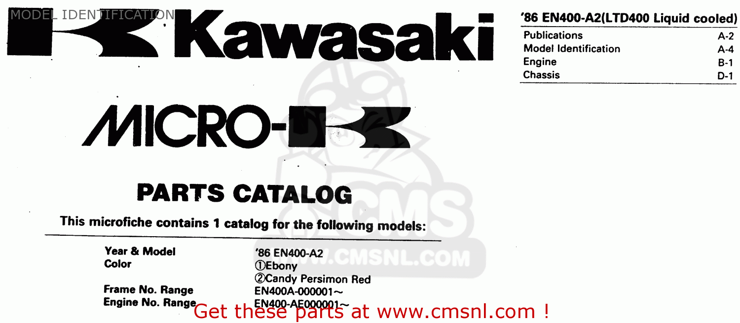 MODEL IDENTIFICATION EN400A2 VULCAN 1986 CANADA / LIQUID COOLED