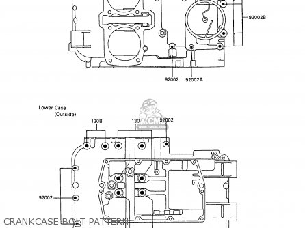 CRANKCASE BOLT PATTERN - EN450A1 LTD450 1985 EUROPE FR UK FG IT NR / LIQUID COOLED