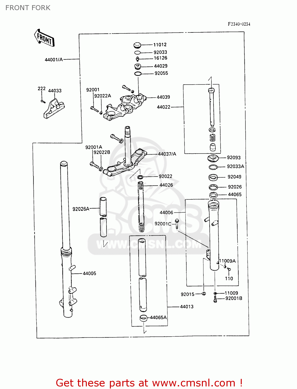FRONT FORK EN450A2 LTD450 1986 EUROPE UK FR FG IT NR ST / LIQUID COOLED